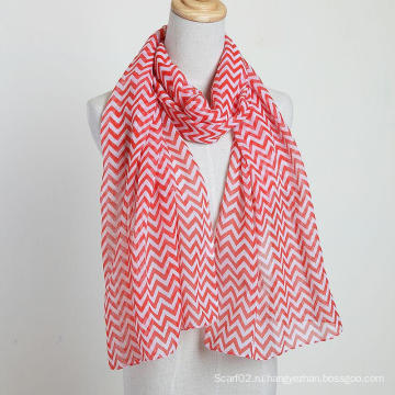 Модный шарф с рисунками волн Женские шарфы с красным цветом Полиэфирные воблерные шали